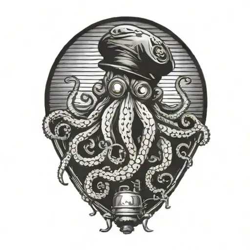 An Octopus In A Flat Cap Holding A Diving Tank Made