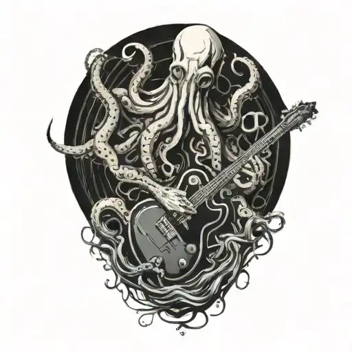 An Octopus Holding A Diving Tank And A Guitar