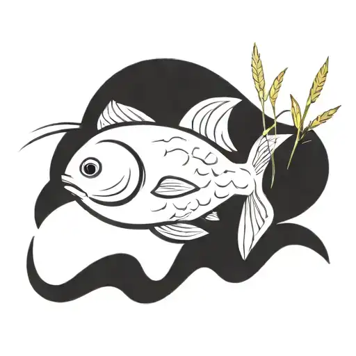 Carp Fish With A School Of Grass In Its Mouth