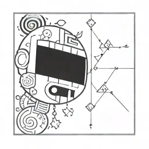 A Rock And Metal Themed Tattoo With Aztec Motifs And Cosmic Elements Intertwined