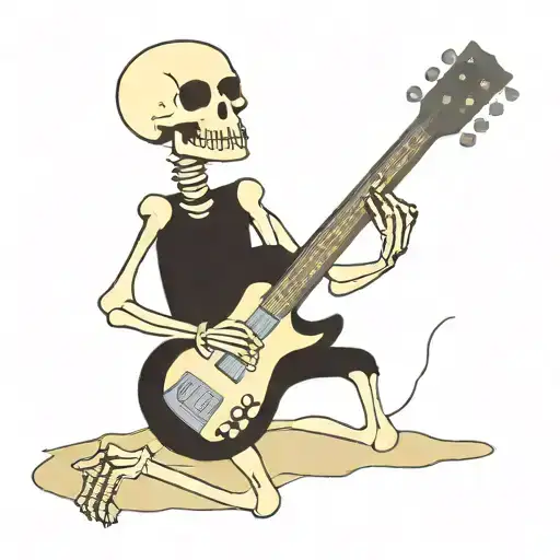Skeleton Playing Electric Gibson Guitar On The Beach