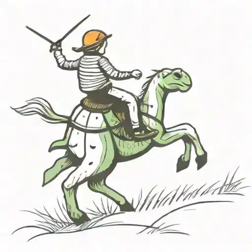 Criossant Turtle Riding Horse Galloping Through A Field