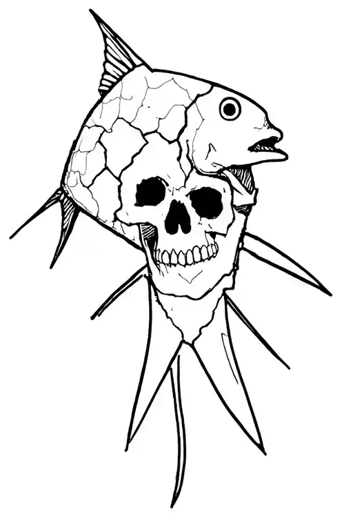 Fish Wearing A Piece Of Broken Skull As A Mask
