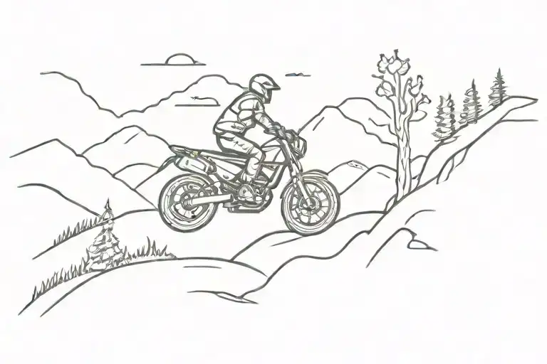 A Motorcycle Riding Through A Mountain Range With A Tree Silhouette In The Background