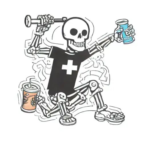 Paramedic Skeleton Holding Stethoscope And Drinking Energy Drink