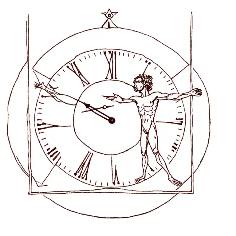 Vitruvian Man With A Clock