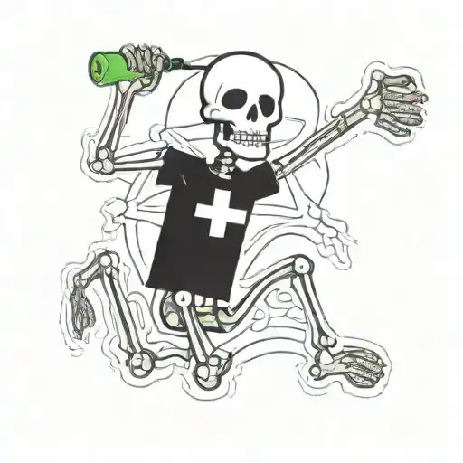 Ems Skeleton Holding Stethoscope And Drinking Energy Drink