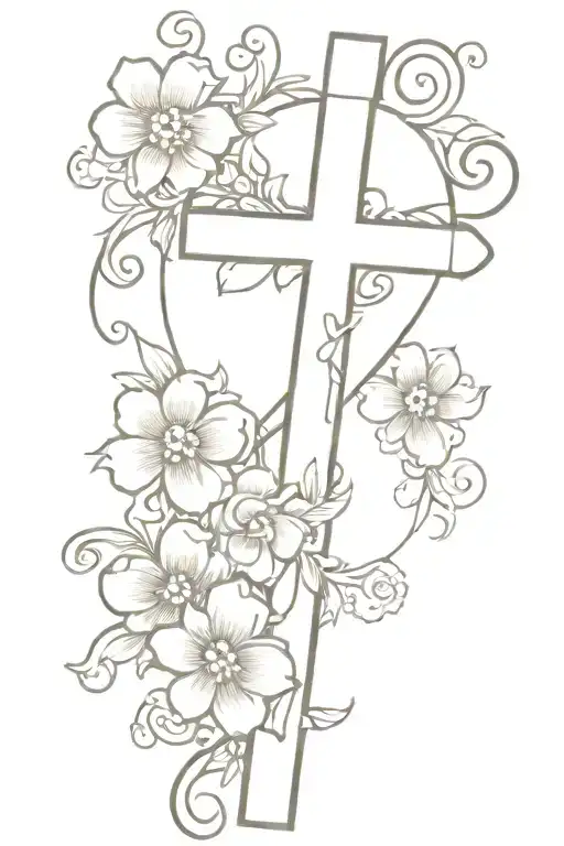 Cross With Flowers And Scroll Across The Top