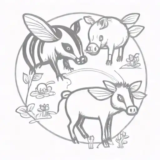 Badger Bee And Pig Playing