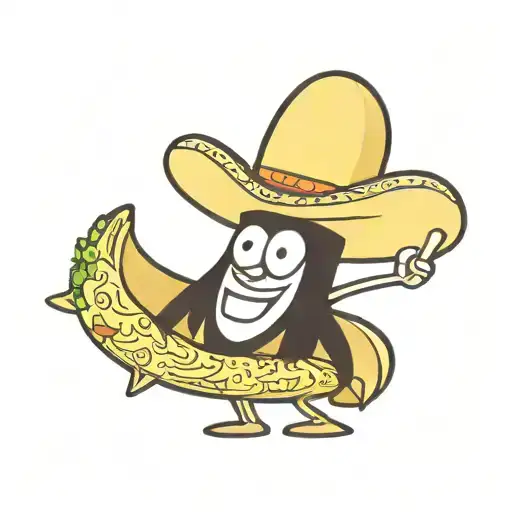 Cartoon Banana Holding A Taco Wearing A Sombrero