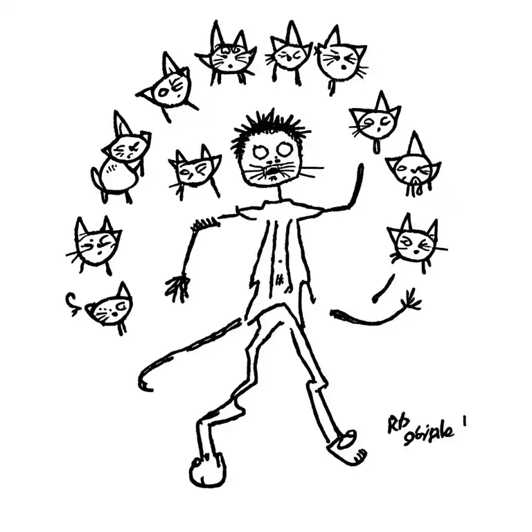 Punk Rock Dude With Gang Of Cats