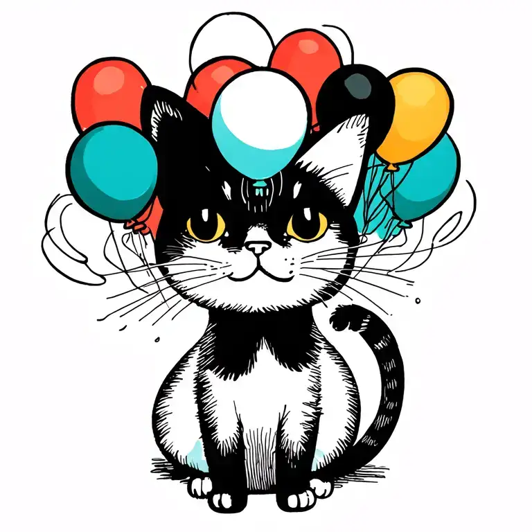 Floating Cat With Balloons