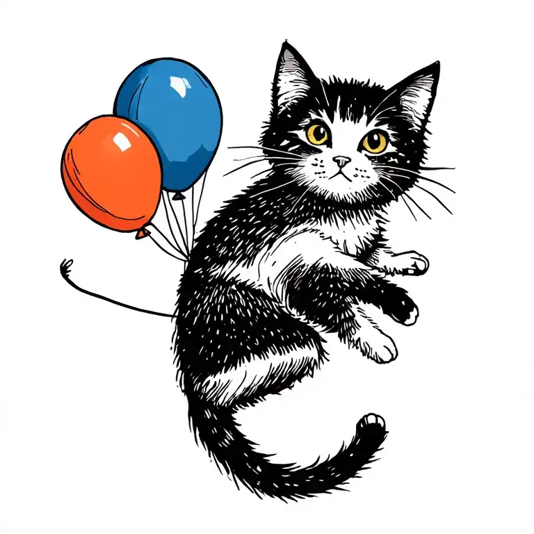 Floating Cat With Balloons