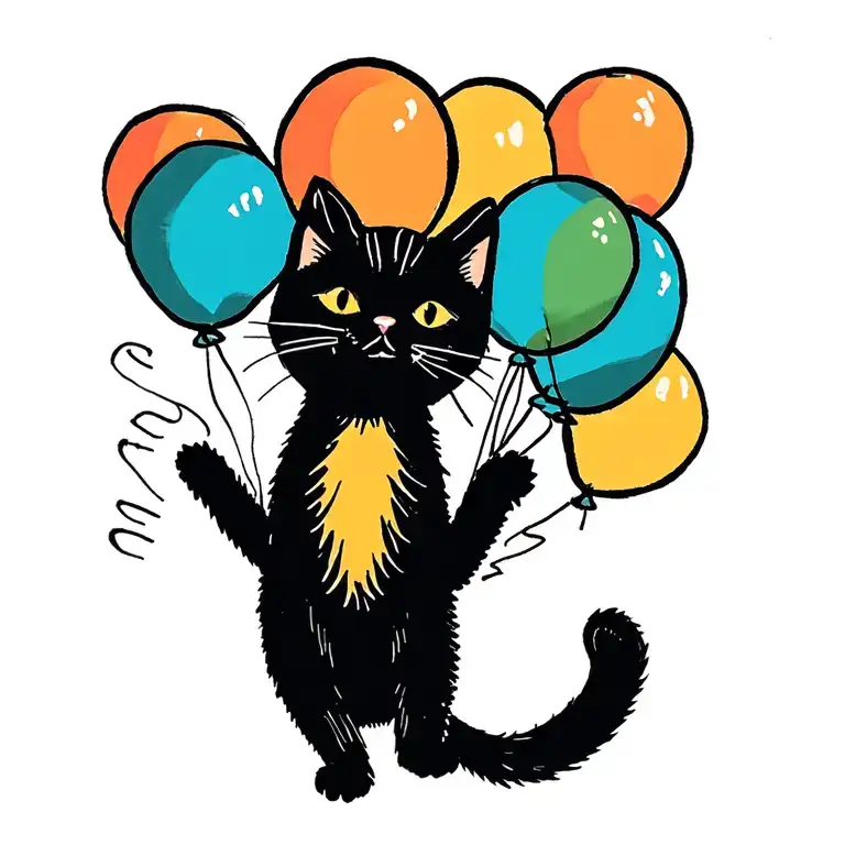 Cat Floating With Balloons