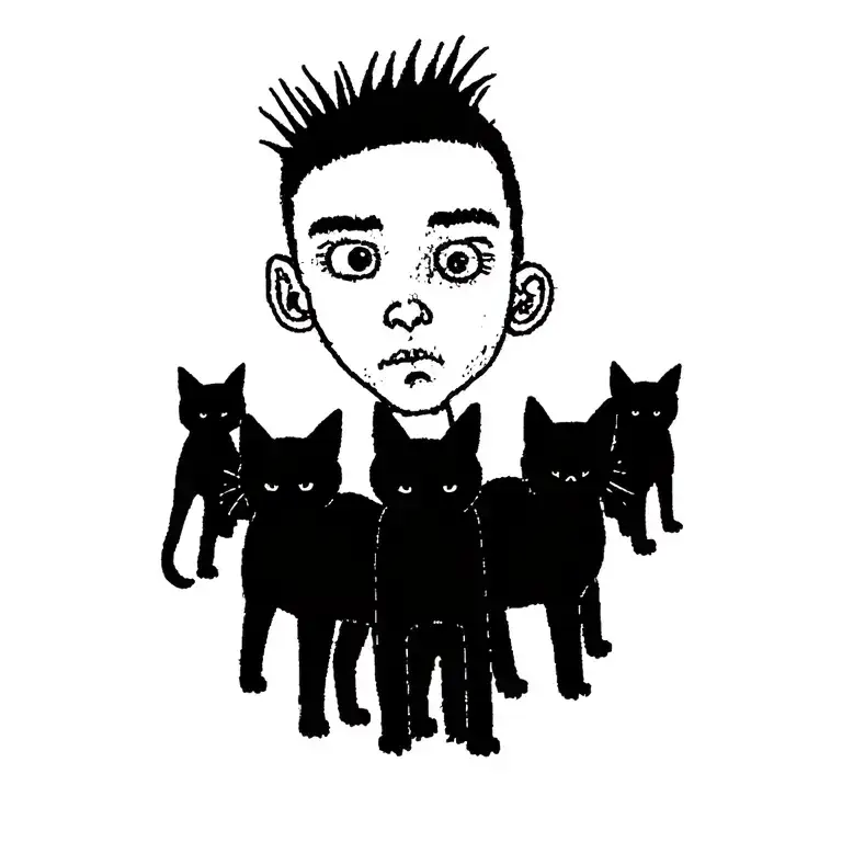 Happy Punk Rock Boy With Gang Of Cats