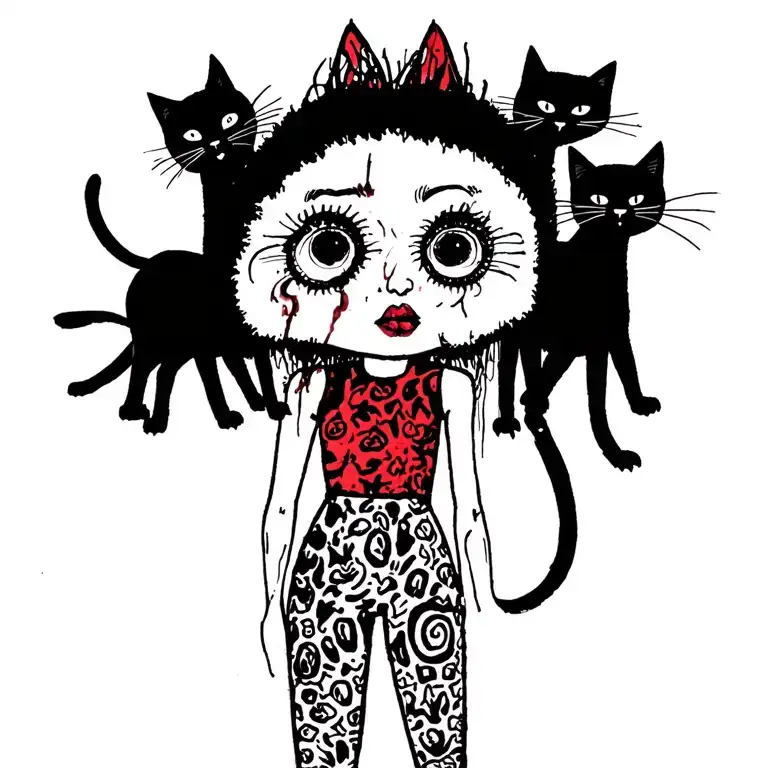 Woman Punk With Gang Of Cats