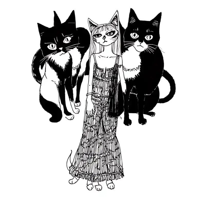Woman Punk With Gang Of Cats