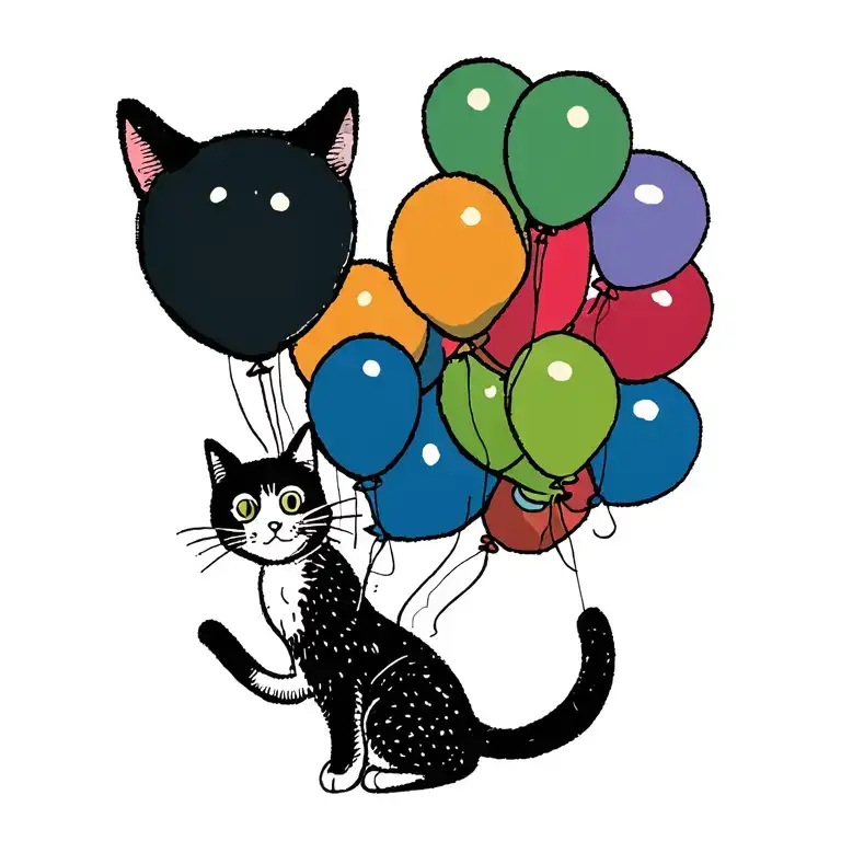 Cat Floating With Balloons