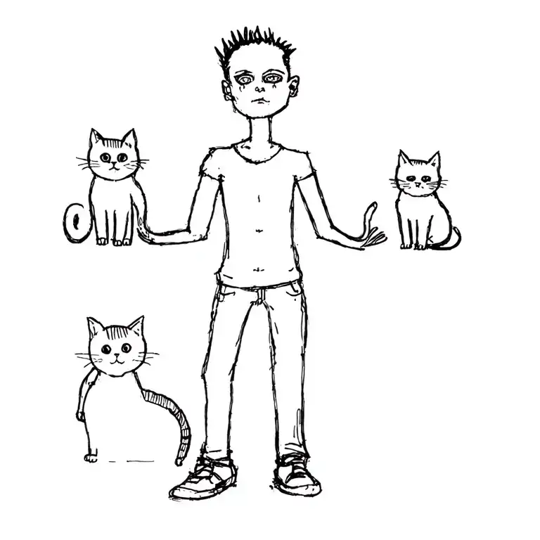 Punk Rock Boy With Gang Of Cats