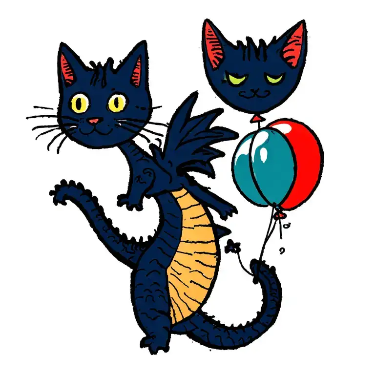Floating Dragon Cat With Balloon