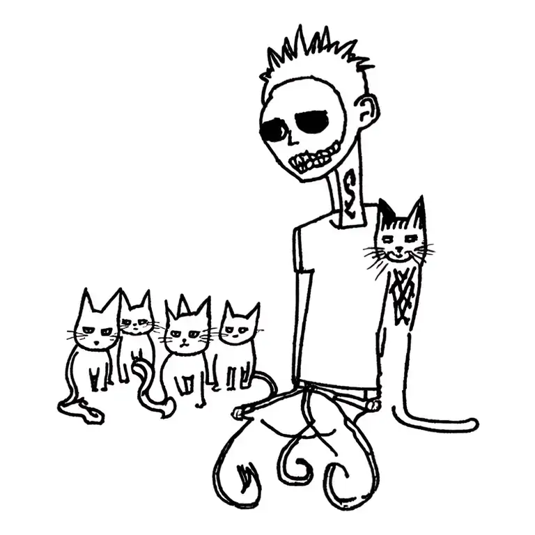 Punk Rock Dude With Gang Of Cats