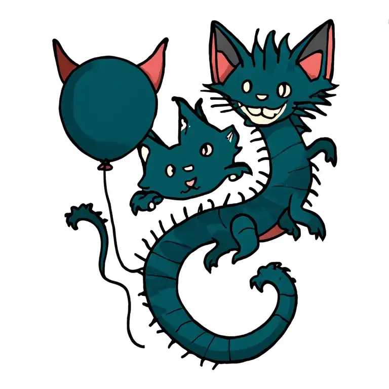 Floating Dragon Cat With Balloon