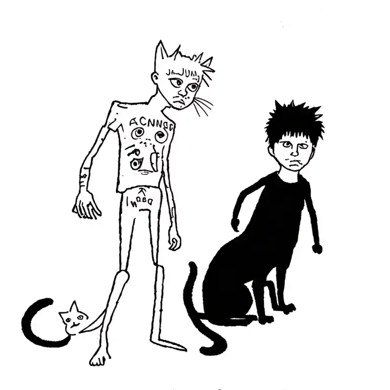 Punk Rock Young Man With Gang Of Cats