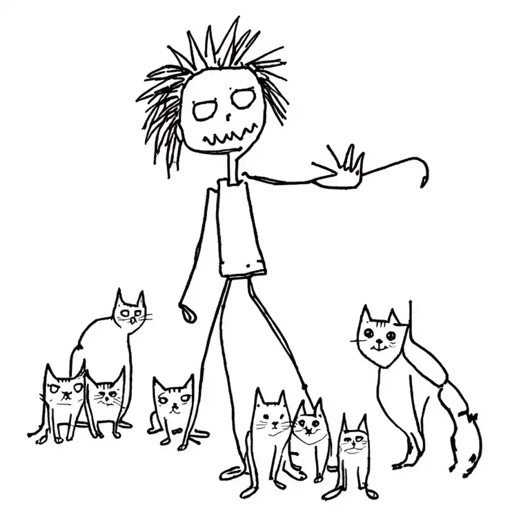 Punk Rock Dude With Gang Of Cats