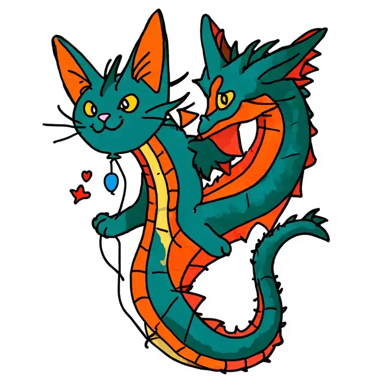 Floating Dragon Cat With Balloon