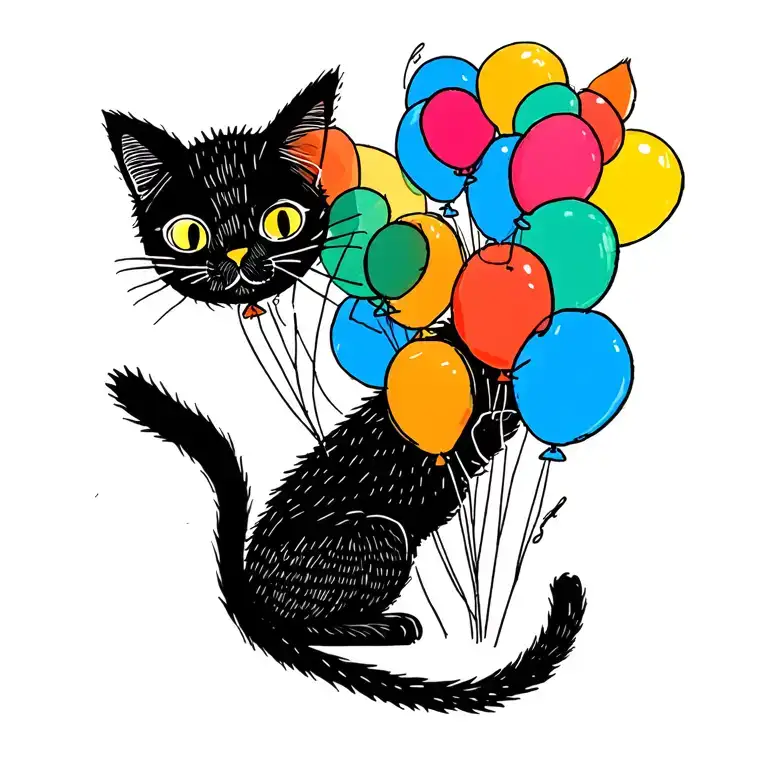 Cat Floating With Balloons