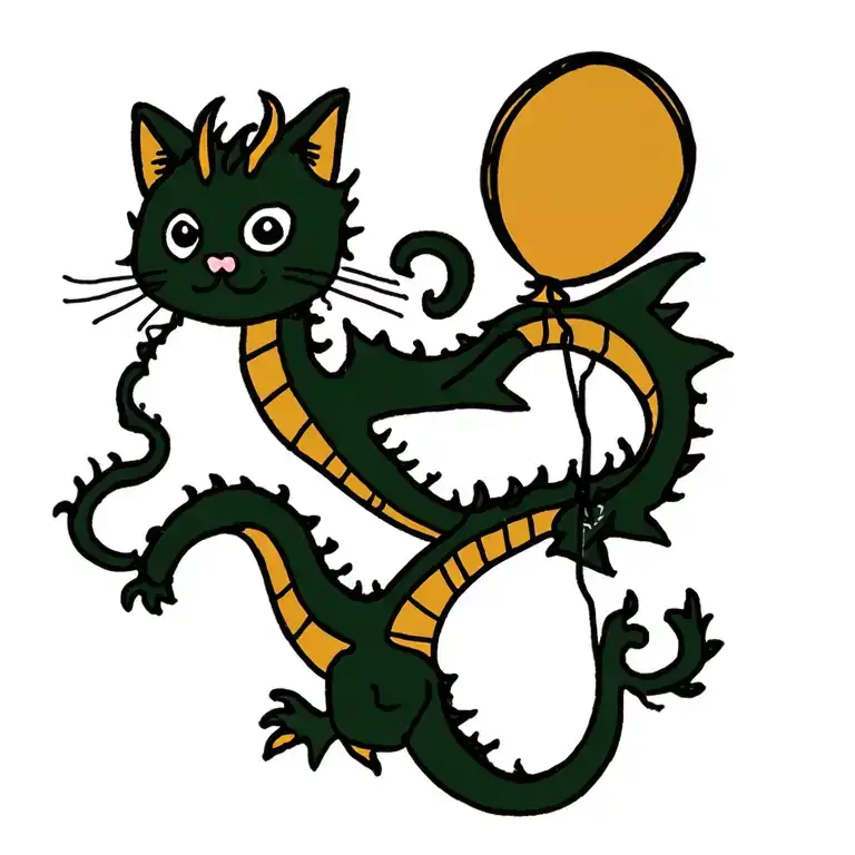 Floating Dragon Cat With Balloon