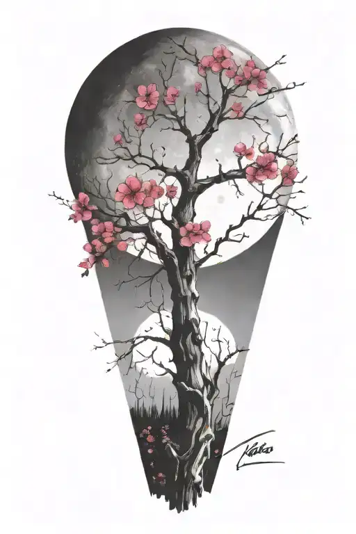 Trash Polka Sakura Branch In Moonlight