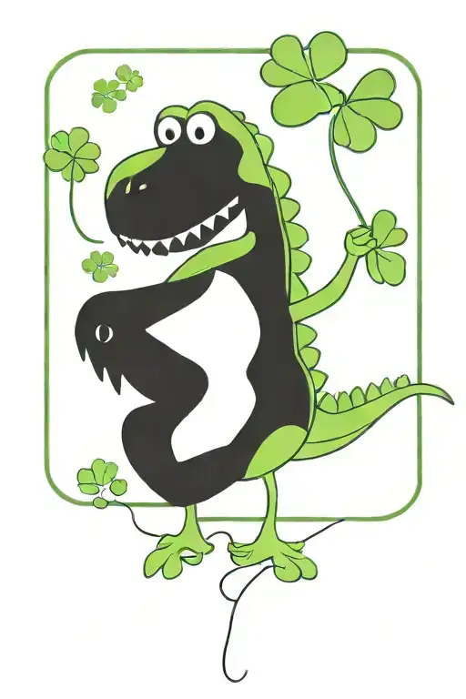 Dinosaur Holding Four Leaf Clover Leaf