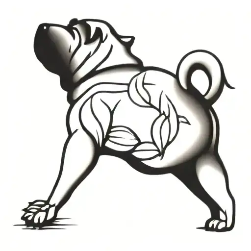 Sharpei Dog Whit Magnolia Flower