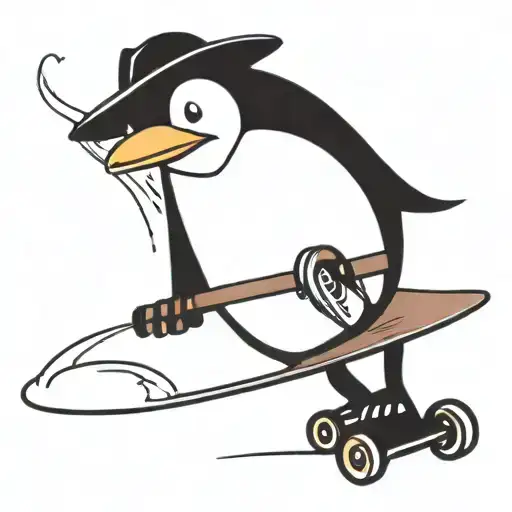 Penguin Riding A Skateboard Wearing A Cowboy Hat Holding An Rpg