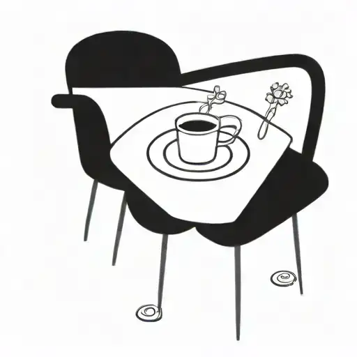 A Table With A Chair And A Cup Of Coffee And A Flower