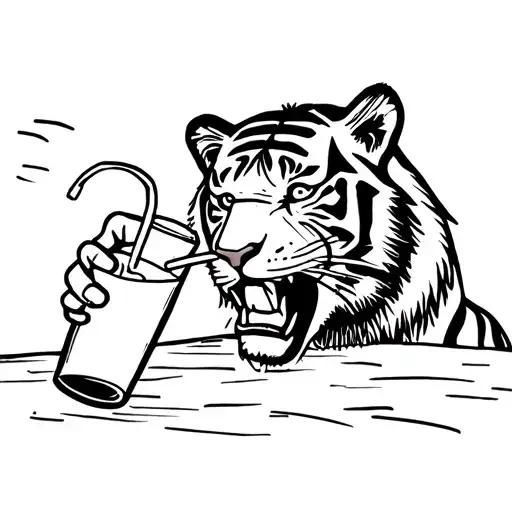 Tiger Is Drinking Alcohol From The Straw