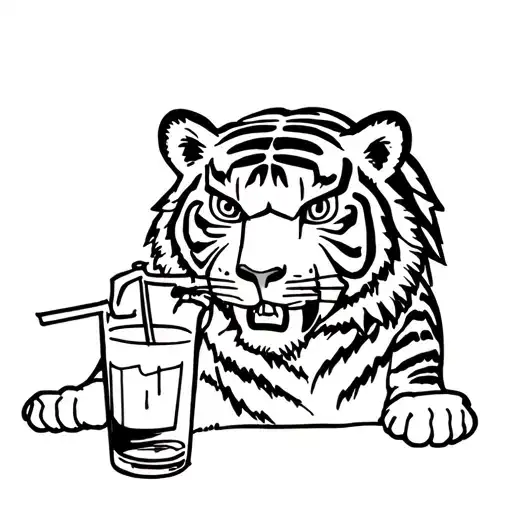 Tiger Is Drinking Alcohol From The Straw