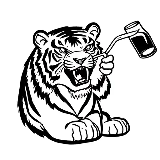 Tiger Is Drinking Alcohol From The Straw