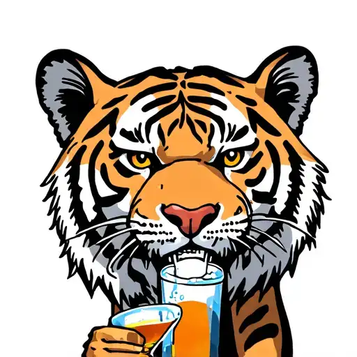 Tiger Is Drinking Alcohol From The Straw