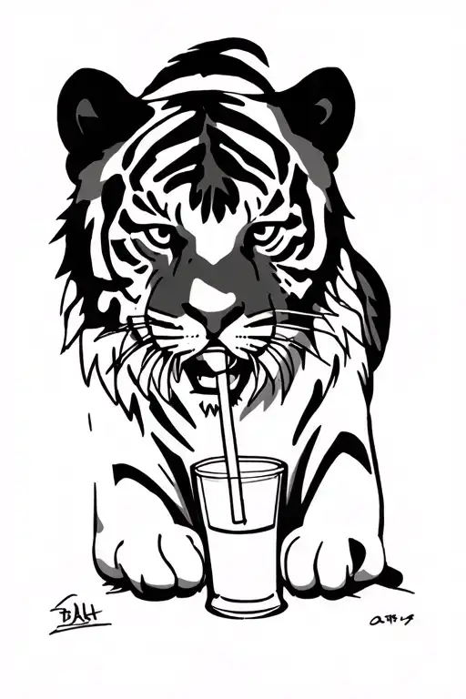 Tiger Is Drinking Alcohol From The Straw