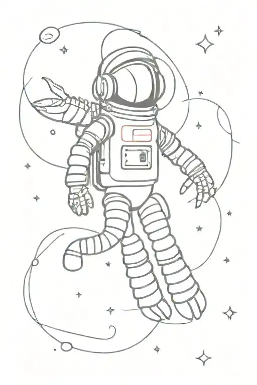 Lobster Floating In Space With A Spacesuit On