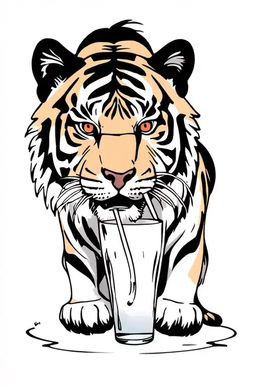Tiger Is Drinking Alcohol From The Straw