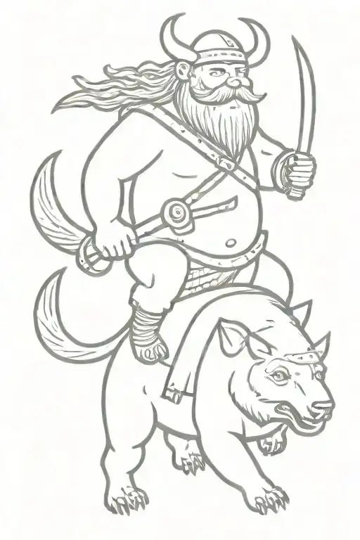 Viking Riding A Bear Being Chased By Goblins