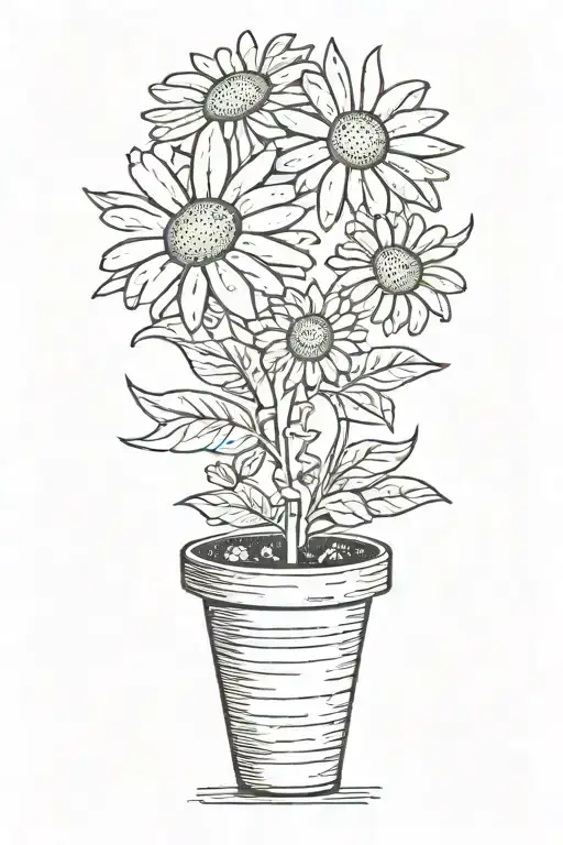 Smiling Flower In A Pot Daisy On A Long Stem In White Yellow Brown Green Colors