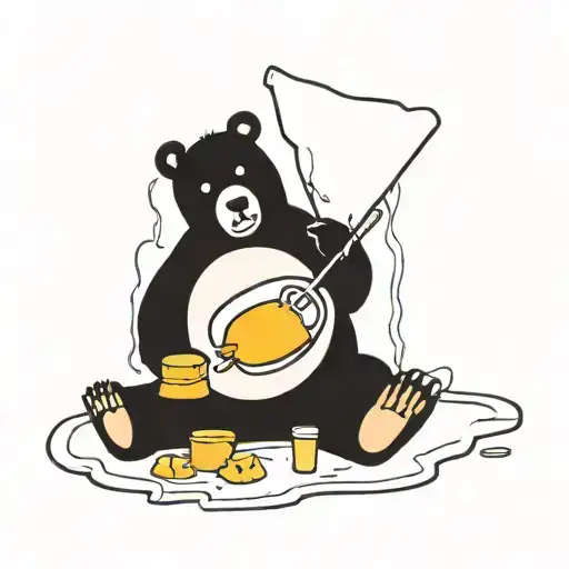 A Bear Eating Honey Stuck In A Bear Trap