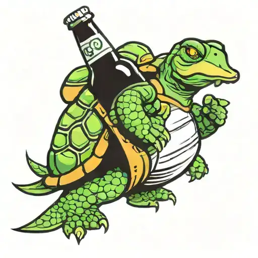 Funny Cartoon Turtle Holding A Beer Bottle