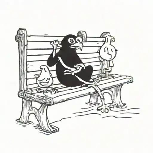 Funny Pigeon And Confused Frog Sitting On A Bench