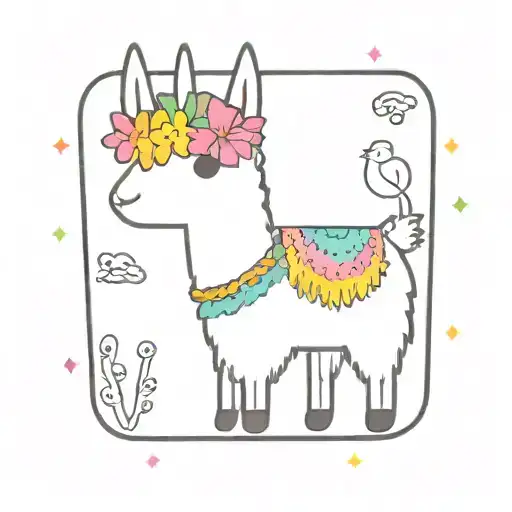 Colorful Llama With Flower Crown Knitting A Blanket