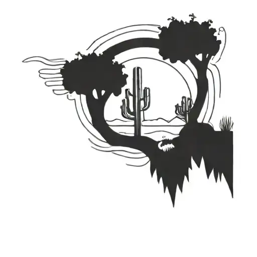 Trees And Sunset Cactus